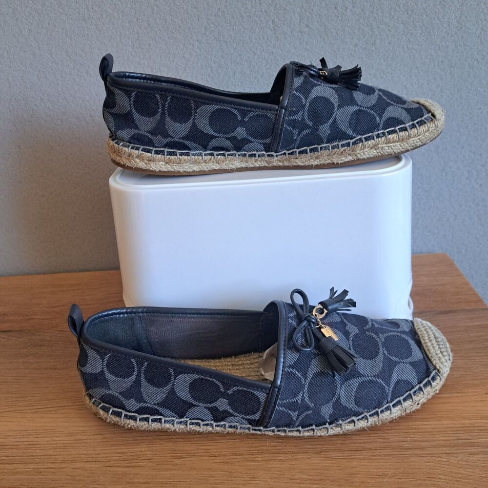 COACH Carson Espadrille Flats 8.5 Women’s Slip-On Shoes Denim Blue Logo Comfort - Picture 3 of 12